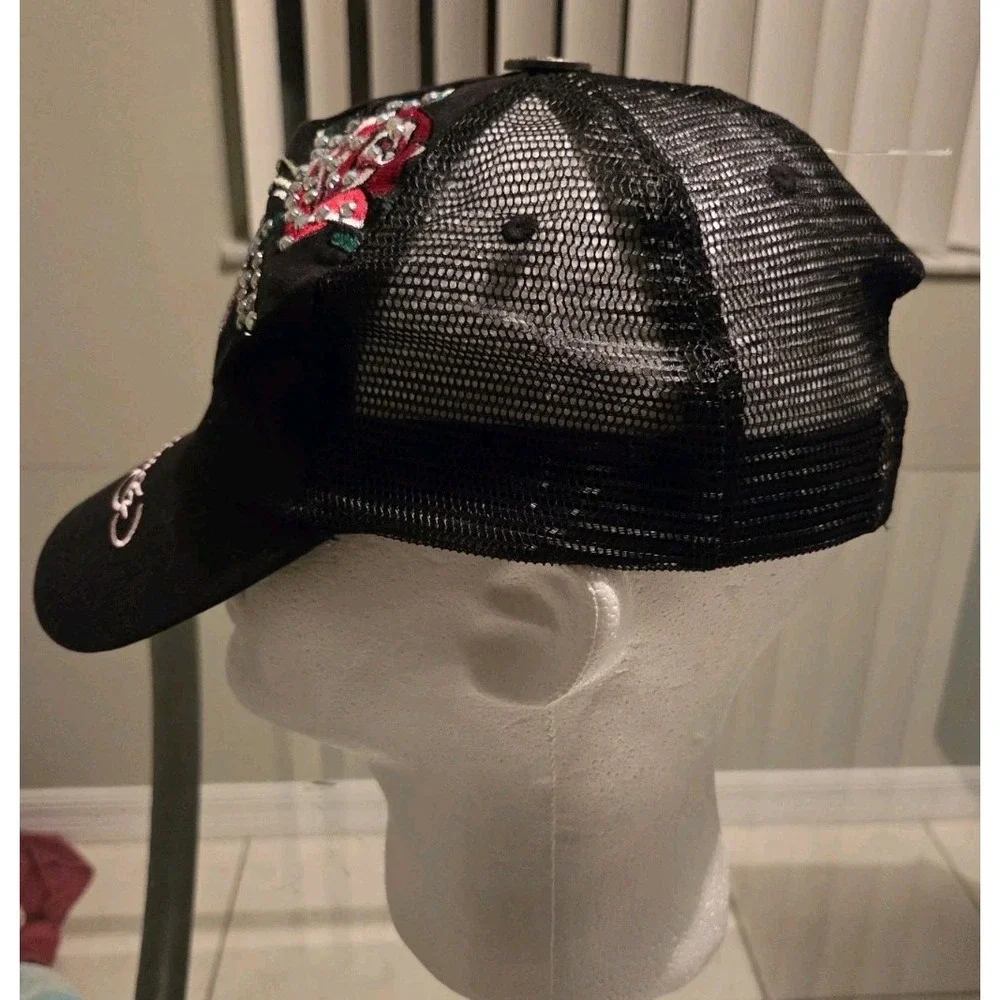 VTG Y2K Ed Hardy Rhinestones With Rose Love Kills Slowly Trucker Hat Snapback